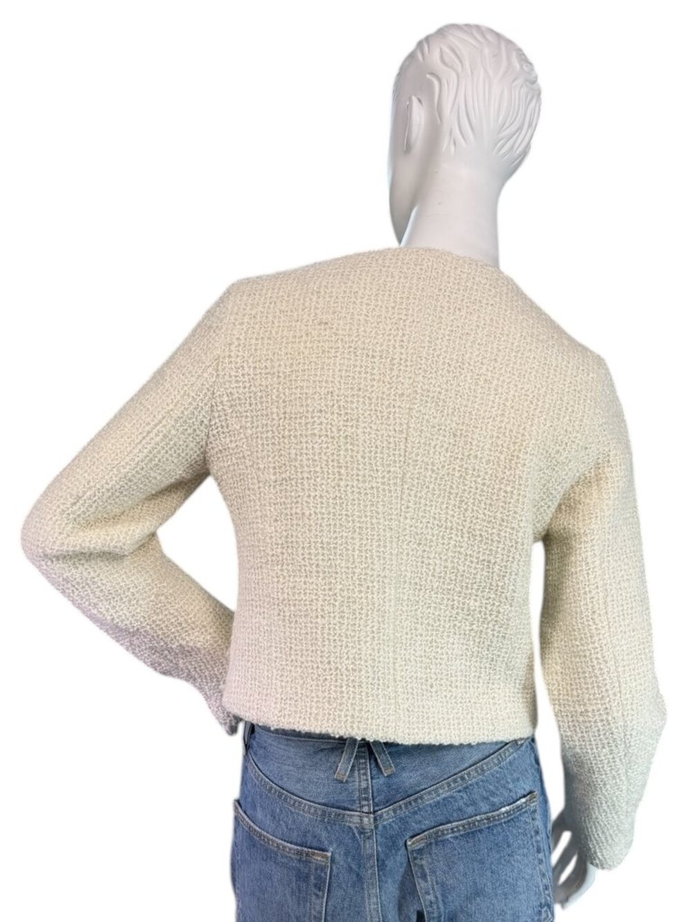 Avec Les Filles Bow Tweed Lady Cropped Jacket in Off White w/ Black Bows XS - Picture 4 of 9